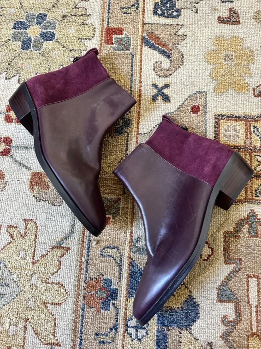 Coach Carmen Maroon Purple Leather Suede Booties sz 39.5